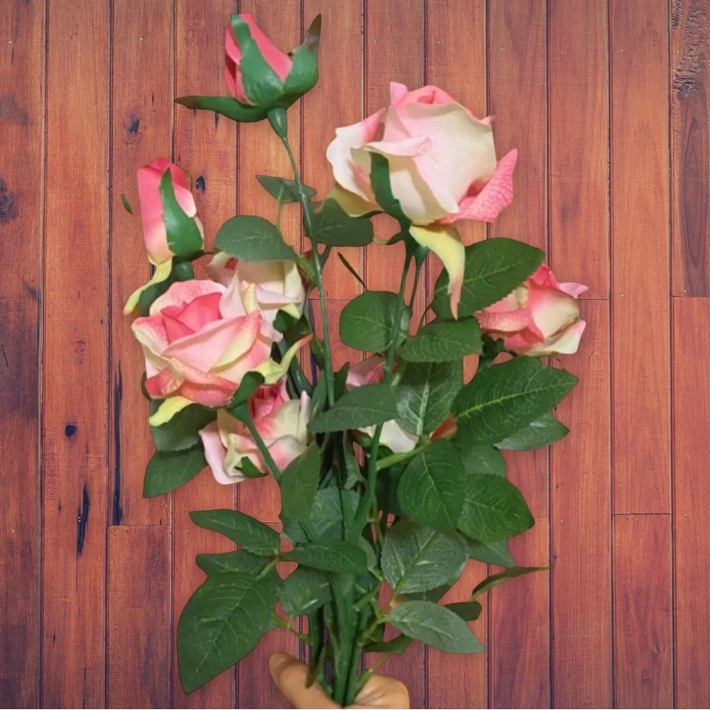 3 Pink Rose Stems